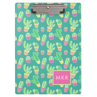 Porte-bloc Neon Watercolor Cactus In Pot Pattern