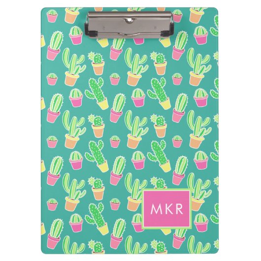 Porte-bloc Neon Watercolor Cactus In Pot Pattern (Devant)