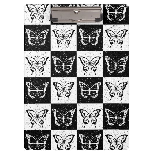 Porte-bloc Noir blanc À damiers conception papillon (Devant)