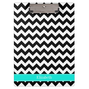 Porte-bloc Noir Blanc Chevron Zig Zag Brt Aqua Nom Monogramme