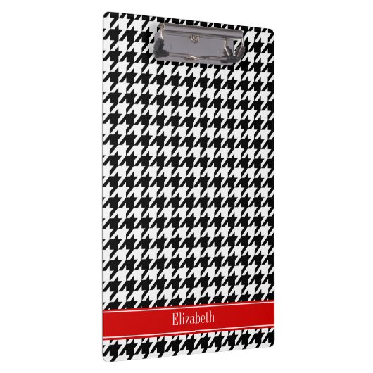 Porte-bloc Noir Blanc Houndstooth Nom rouge Monogramme (Swatch)
