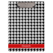 Porte-bloc Noir Blanc Houndstooth Nom rouge Monogramme (Devant)
