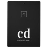 Porte-bloc Noir blanc monogramme initiales logo de l'entrepri (Dos)