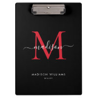 Noir Bourgogne Rouge Monogramme Élégant Nom du scr