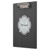Porte-bloc Noir et blanc moderne Quatrefoil Nom monogramme (Gauche)