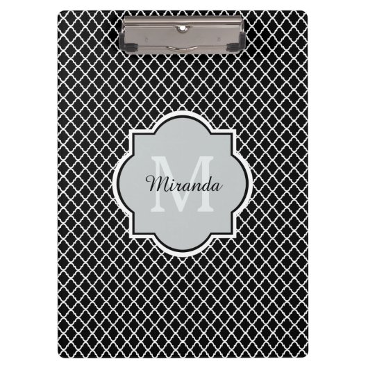 Porte-bloc Noir et blanc moderne Quatrefoil Nom monogramme (Devant)