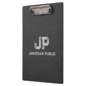 Porte-bloc Noir gris cuir look Distorsion Nom Monogramme (Gauche)