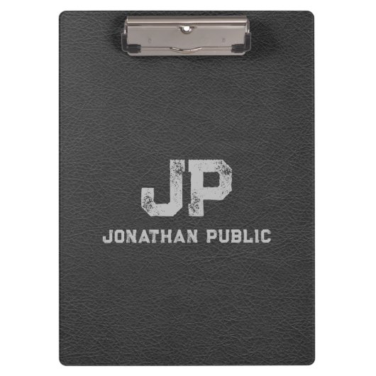 Porte-bloc Noir gris cuir look Distorsion Nom Monogramme (Devant)