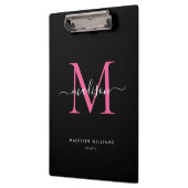 Porte-bloc Noir Magenta rose Monogramme élégant Nom du script (Gauche)