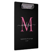 Porte-bloc Noir Magenta rose Monogramme élégant Nom du script (Swatch)