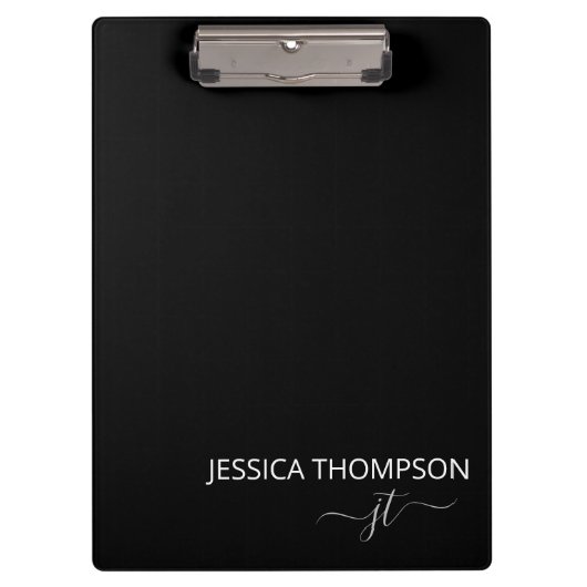 Porte-bloc Noir moderne Simple Script Girl Monogramme Nom (Devant)
