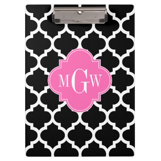 Porte-bloc Noir Whal Marocain #5 Hot Rose #2 Nom Monogramme (Devant)