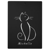 Porte-bloc Nom d'ajout Minimal White Cat On Black (Dos)