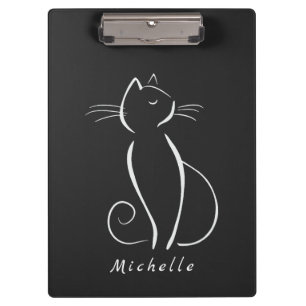 Porte-bloc Nom d'ajout Minimal White Cat On Black