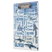 Porte-bloc Nom de garçon personnalisé avec collage requin (Gauche)
