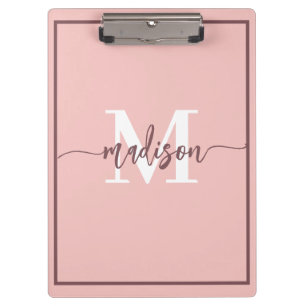 Porte-bloc Nom de script de monogramme rose pâle élégant