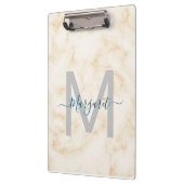 Porte-bloc Nom de script Monogramme Marbre Blanc Or (Gauche)