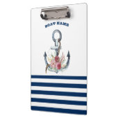 Porte-bloc Nom du bateau, Fleurs d'Ancres Bleus de marine (Gauche)