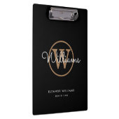 Porte-bloc Nom du monogramme Black Gold White Script (Swatch)