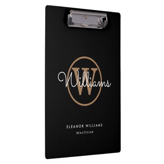 Porte-bloc Nom du monogramme Black Gold White Script (Swatch)