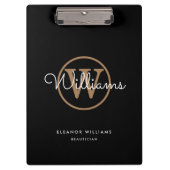 Porte-bloc Nom du monogramme Black Gold White Script (Devant)