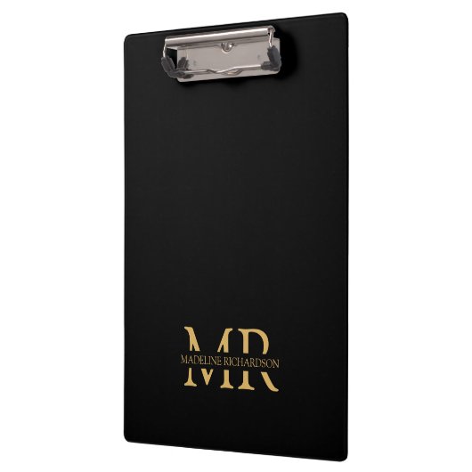 Porte-bloc Nom du monogramme professionnel Black Gold Initial (Gauche)