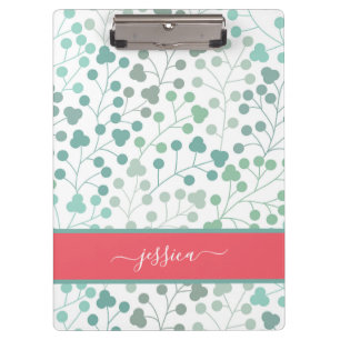Porte-bloc Nom du script de motif floral vert moderne