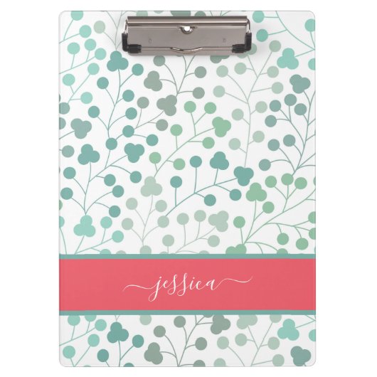 Porte-bloc Nom du script de motif floral vert moderne (Devant)