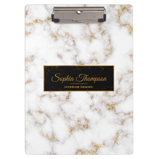 Porte-bloc Nom élégant moderne de marbre d'or blanc - porte - (Devant)