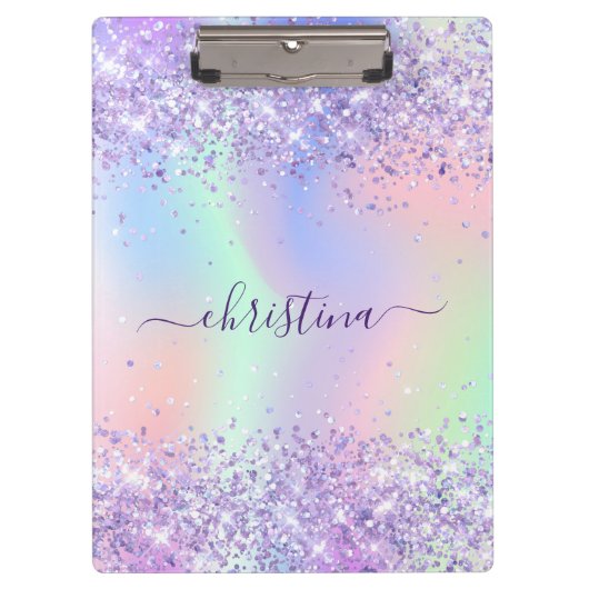 Porte-bloc Nom holographique rose violet (Devant)