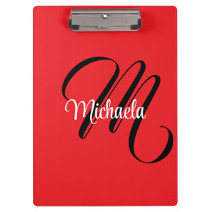 Porte-bloc Nom initial minimaliste moderne monogramme rouge