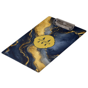Porte-bloc Nom initial sur Clipboard en marbre abstrait or Na