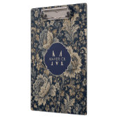 Porte-bloc Nom initial sur motif textile botanique Navy Gold (Gauche)
