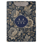 Porte-bloc Nom initial sur motif textile botanique Navy Gold (Devant)