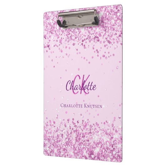 Porte-bloc Nom monogramme de confetti rose (Gauche)
