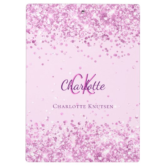 Porte-bloc Nom monogramme de confetti rose (Dos)