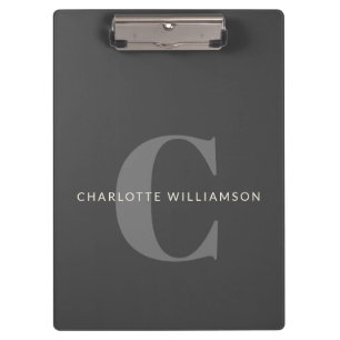 Porte-bloc Nom Monogrammé Élégant Professionnel Noir Gris