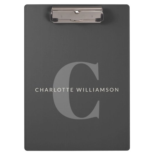 Porte-bloc Nom Monogrammé Élégant Professionnel Noir Gris (Devant)