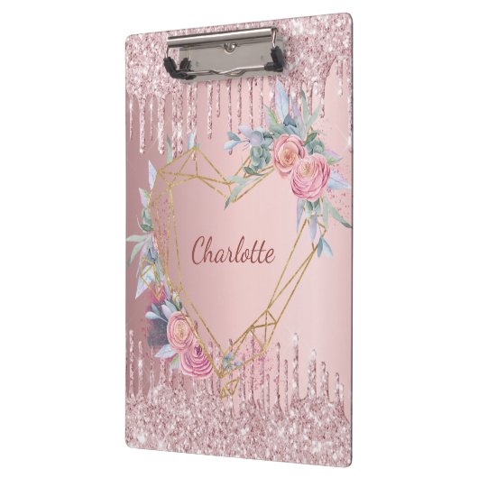 Porte-bloc Nom monogramme floral rose (Gauche)