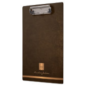 Porte-bloc Nom monogrammé or script marron cuir (Gauche)