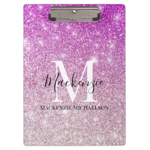 Porte-bloc Nom Monogramme Pailleté Ombré Rose Féminin