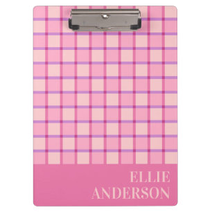 Porte-bloc Nom pastel rose violet à carreaux moderne