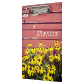 Porte-bloc Nom personnalisé avec bois et fleurs rustiques (Gauche)