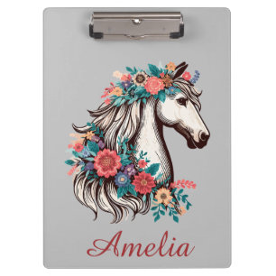 Porte-bloc Nom personnalisé Boho Horse avec Fleurs