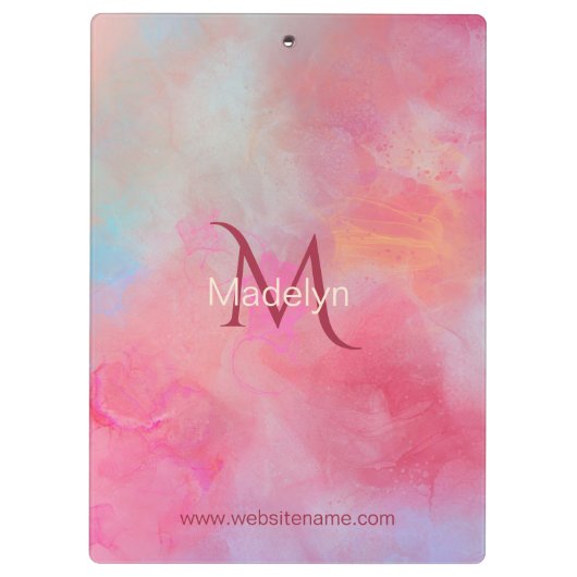 Porte-bloc Nom personnalisé + Encre rose à monogramme aquarel (Dos)