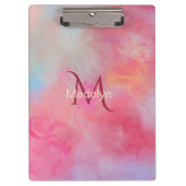 Porte-bloc Nom personnalisé + Encre rose à monogramme aquarel (Devant)