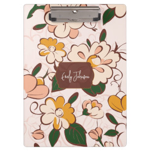 Porte-bloc Nom personnalisé Rétro Floral Prairie Crème Pêche