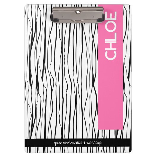 Porte-bloc Nom personnalisé rose et noir moderne (Devant)