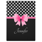 Porte-bloc Nom Ruban Rose Points Noir Et Blanc (Dos)