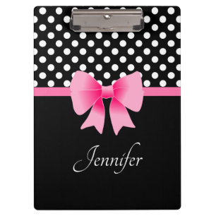 Porte-bloc Nom Ruban Rose Points Noir Et Blanc